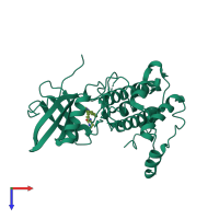 Monomeric assembly 2 of PDB entry 2jbp coloured by chemically distinct molecules, top view.