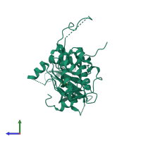 Monomeric assembly 3 of PDB entry 2jbp coloured by chemically distinct molecules, side view.