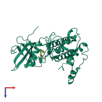 Monomeric assembly 4 of PDB entry 2jbp coloured by chemically distinct molecules, top view.