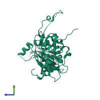 Monomeric assembly 6 of PDB entry 2jbp coloured by chemically distinct molecules, side view.