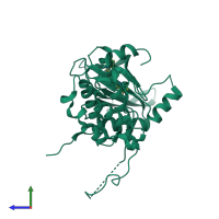 Monomeric assembly 7 of PDB entry 2jbp coloured by chemically distinct molecules, side view.