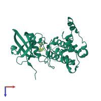 Monomeric assembly 7 of PDB entry 2jbp coloured by chemically distinct molecules, top view.