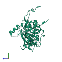 Monomeric assembly 8 of PDB entry 2jbp coloured by chemically distinct molecules, side view.