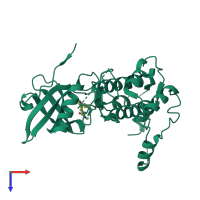 Monomeric assembly 8 of PDB entry 2jbp coloured by chemically distinct molecules, top view.