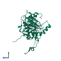 Monomeric assembly 9 of PDB entry 2jbp coloured by chemically distinct molecules, side view.