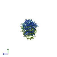 PDB entry 2jbw coloured by chain, side view.