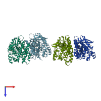 PDB entry 2jbw coloured by chain, top view.