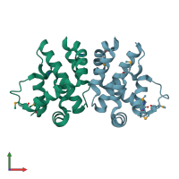 PDB entry 2jbx coloured by chain, front view.