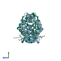 PDB entry 2jbx coloured by chain, side view.