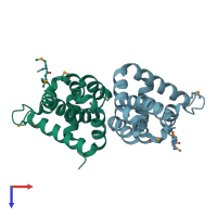 PDB entry 2jbx coloured by chain, top view.