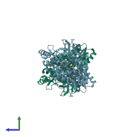 PDB entry 2jc1 coloured by chain, side view.