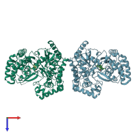 PDB entry 2jc1 coloured by chain, top view.