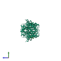 Homo dimeric assembly 1 of PDB entry 2jc6 coloured by chemically distinct molecules, side view.