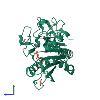 PDB entry 2jcj coloured by chain, side view.