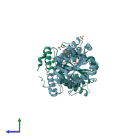 PDB entry 2jcl coloured by chain, side view.