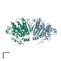 PDB entry 2jcl coloured by chain, top view.