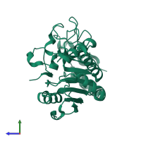 PDB entry 2jco coloured by chain, side view.