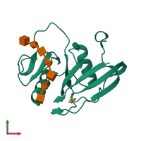 PDB entry 2jcq coloured by chain, front view.