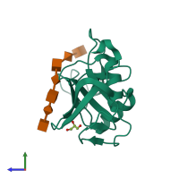 PDB entry 2jcq coloured by chain, side view.