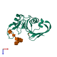 PDB entry 2jcq coloured by chain, top view.