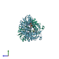 PDB entry 2jcv coloured by chain, side view.