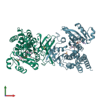 PDB entry 2jcx coloured by chain, front view.