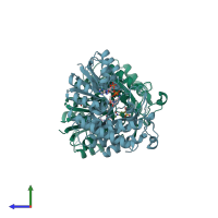 PDB entry 2jcx coloured by chain, side view.
