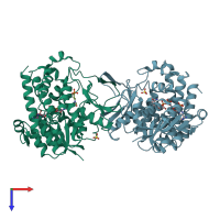 PDB entry 2jcx coloured by chain, top view.
