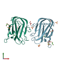 PDB entry 2jda coloured by chain, front view.