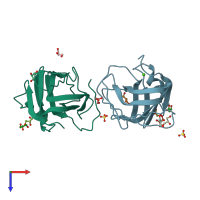 PDB entry 2jda coloured by chain, top view.