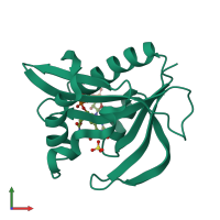 PDB entry 2jdc coloured by chain, front view.