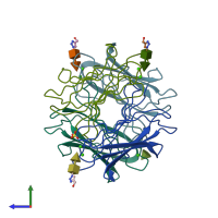 PDB entry 2jdh coloured by chain, side view.