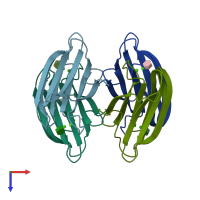 PDB entry 2jdp coloured by chain, top view.