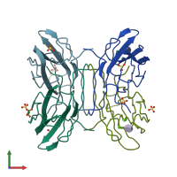 PDB entry 2jdu coloured by chain, front view.