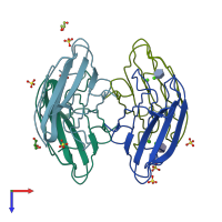 PDB entry 2jdu coloured by chain, top view.