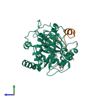 PDB entry 2jdv coloured by chain, side view.