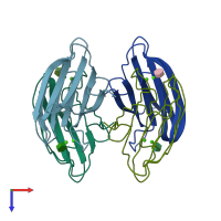 PDB entry 2jdy coloured by chain, top view.