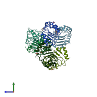 PDB entry 2je0 coloured by chain, side view.