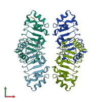 PDB entry 2je1 coloured by chain, front view.