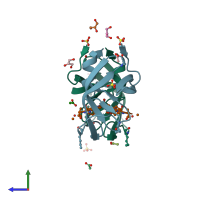 PDB entry 2je4 coloured by chain, ensemble of 2 models, side view.