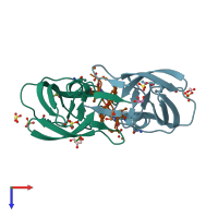 PDB entry 2je4 coloured by chain, ensemble of 2 models, top view.