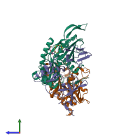 PDB entry 2je6 coloured by chain, side view.