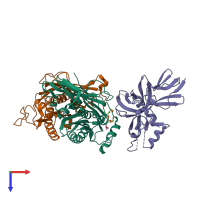 PDB entry 2je6 coloured by chain, top view.