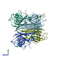 PDB entry 2je9 coloured by chain, side view.