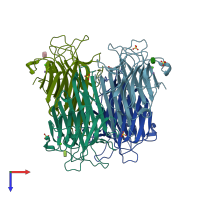 PDB entry 2je9 coloured by chain, top view.
