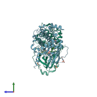 PDB entry 2jed coloured by chain, side view.