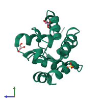 PDB entry 2jek coloured by chain, side view.