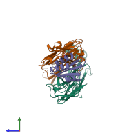 PDB entry 2jel coloured by chain, side view.