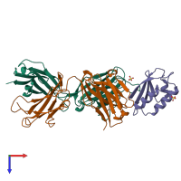 PDB entry 2jel coloured by chain, top view.