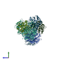 PDB entry 2jer coloured by chain, side view.